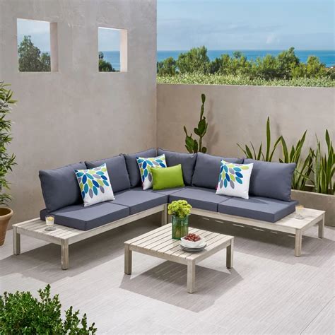Rosecliff Heights Danielle Outdoor V Shaped 4 Piece Sectional Seating