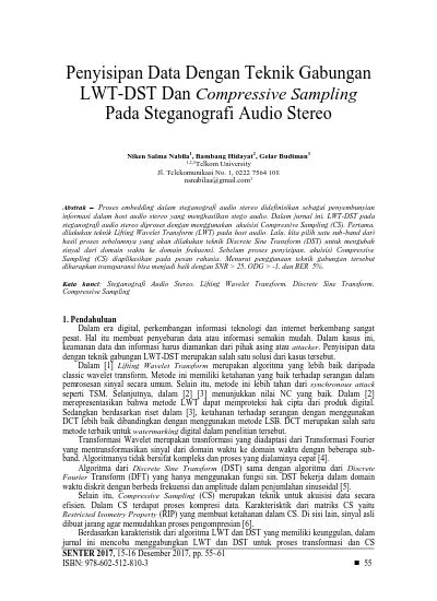 Penyisipan Data Dengan Teknik Gabungan LWT DST Dan Compressive Sampling