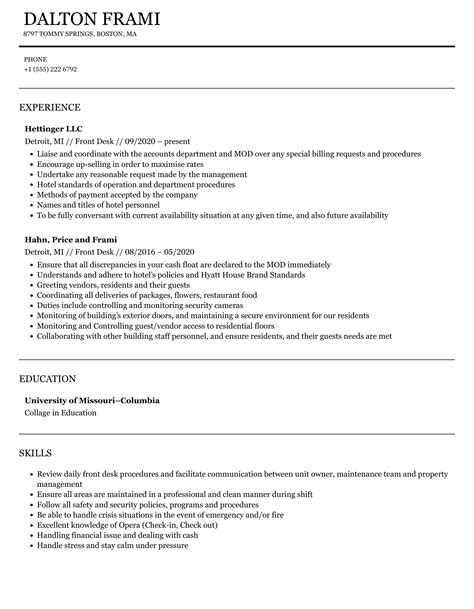 Front Desk Resume Samples | Velvet Jobs