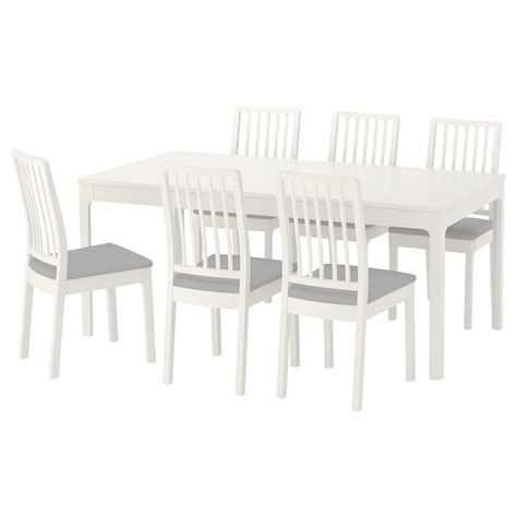 A table with an open shelf where you can store magazines, cookbooks and spices at one end. EKEDALEN / EKEDALEN Table and 6 chairs, white, Orrsta ...