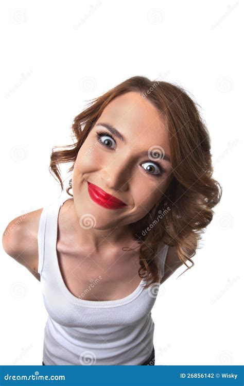 Funny Young Woman With Big Head Gisheye Portrait Stock Photo Image Of