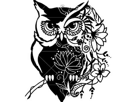 Owl Vector Owl Logo Owl Svg Floral Motifs Mixed Black And White My