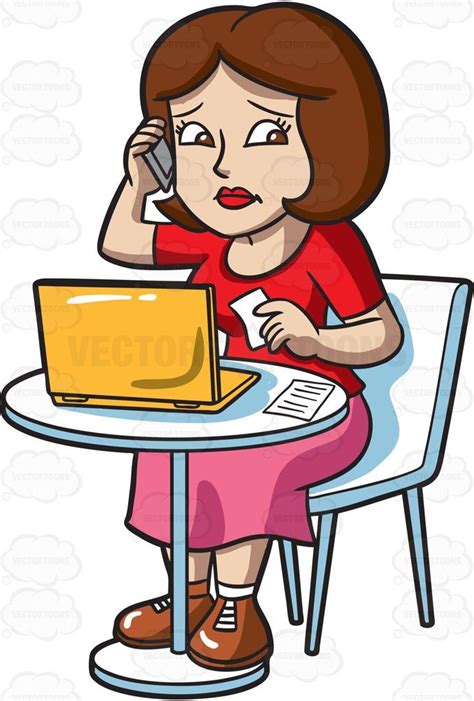 A Woman Calling Someone On The Phone Regarding Her Bills Girl Cartoon