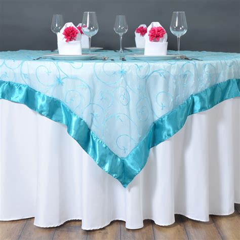 Balsacircle 72 X 72 Turquoise Embroidered Sheer Organza Square Table