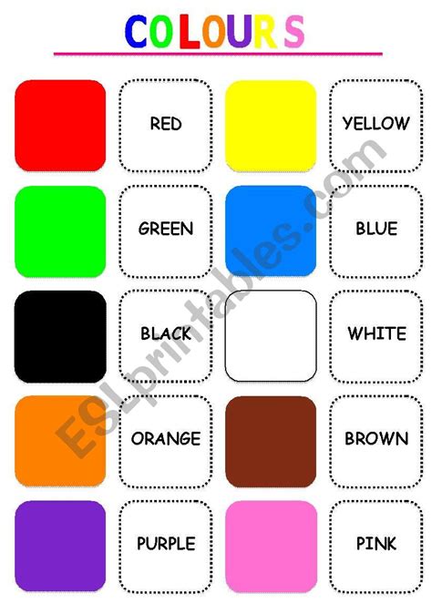 English Worksheets Colours Memory Game