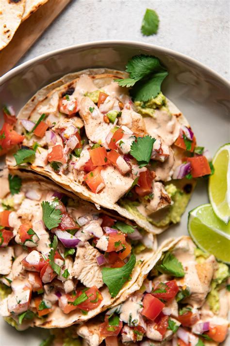 Chicken street tacos are amazing! Chicken Street Tacos with Guacamole and Chipotle Aioli ...