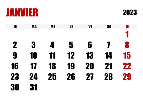 Calendrier janvier 2023 – calendrier.su