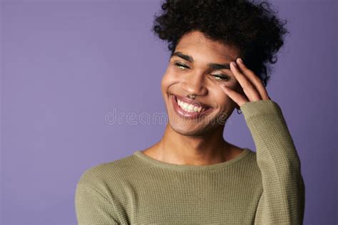 Close Up African American Male Smile With Afro Hairstyle Portrait Of Handsome Transgender Young