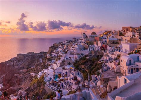 Panoramic Aerial View Of Houses On The Shore Of The Coast Oia Town