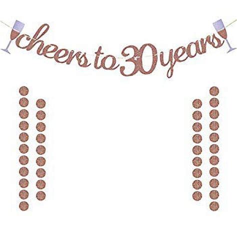 Glittery Rose Gold Cheers To 30 Years Banner For 30th Birthday Wedding
