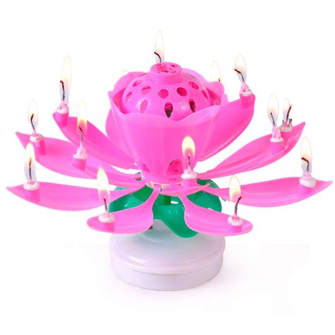Lotus Candle Birthday Flower Musical Rotating Cake Candles Music Candle