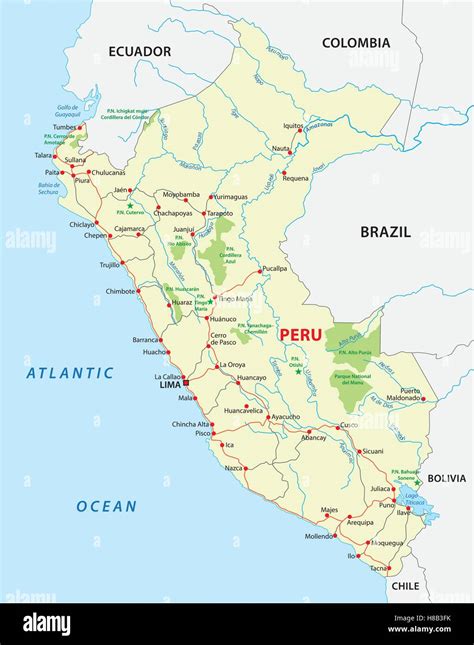 Mapa De Carreteras De Perú Imagen Vector De Stock Alamy