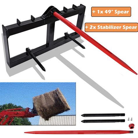 49 Tractor Hay Spear Attachment 3000 Lb Spike Skid Steer Quick Tach
