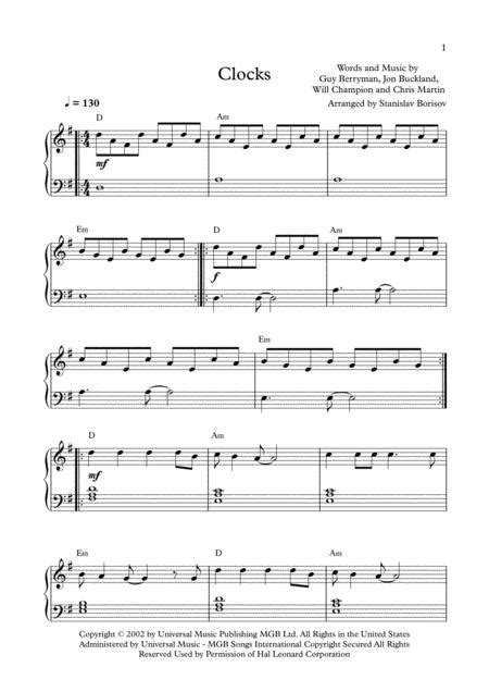 Clocks By Coldplay Digital Sheet Music For Download And Print H0