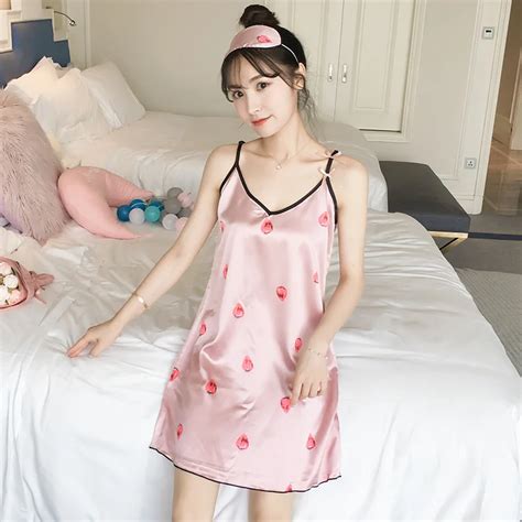 Yidanna Women Nightgowns Pink Silk Sleepshirts Female Nightwear Casual Nightdress Summer