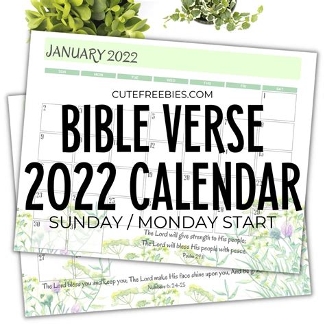 2022 Bible Verse Calendar Free Printable Cute Freebies For You