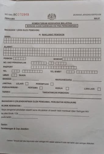Jika anda nikah di selangor, borang akan disediakan oleh klinik negeri selangor. Borang Hiv Selangor Online