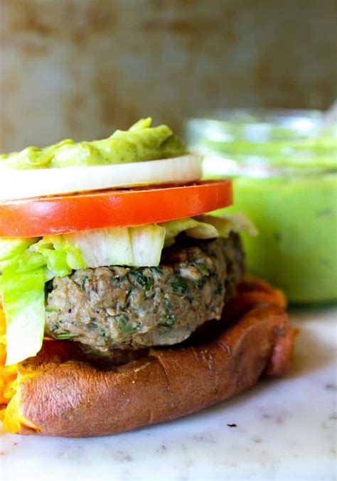 Cilantro Turkey Burger On Sweet Potato By The Whole Cook Vertical The