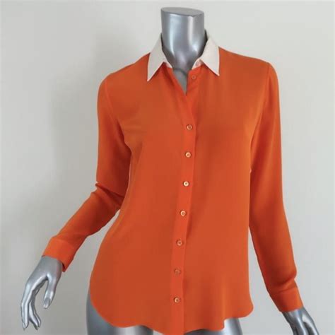 Christian Dior Blouse Orange And Light Pink Silk Size Us 4 Long Sleeve