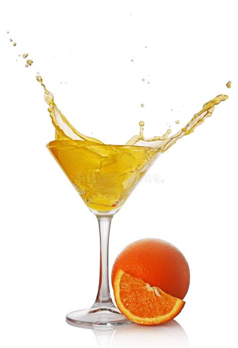 Splash In Glass Of Yellow Alcoholic Cocktail Drink With Orange Stock Image Image Of Glass