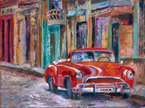 Vintage Classic Car In Cuba Painting Cuba Art Canvas Painting