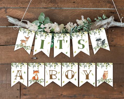 Banner Its A Boy Woodland Baby Shower Woodland Animals Etsy In 2020