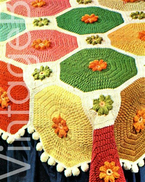 Afghan Crochet Pattern Vintage 1970s Colorful Octagon Afghan Pattern