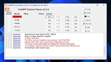 Xampp Port 80 In Use By Unable To Open Process With PID 6164 YouTube