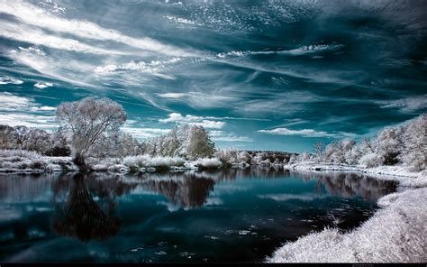 Wallpaper Id 108000 Landscape Negative Forest Lake Winter Free