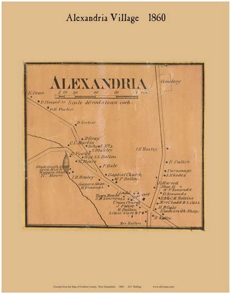 Alexandria Village New Hampshire 1860 Old Town Map Custom Print