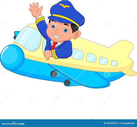 Cartoon Young Pilot Waving From The Plane Stock Vector Illustration