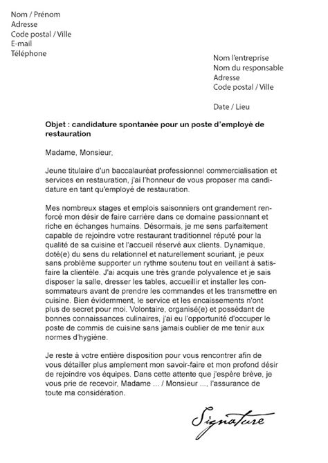 exemple de lettre de motivation pour un stage en restauration  Modele
