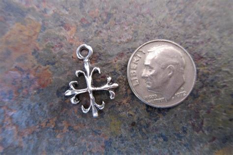 Fleur De Lis Cross Sterling Silver 925 Greek Cross Charm Etsy