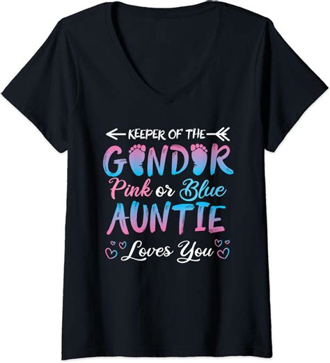 Womens Keeper Of The Gender Reveal Pink Or Blue Auntie Loves You V Neck T Shirt