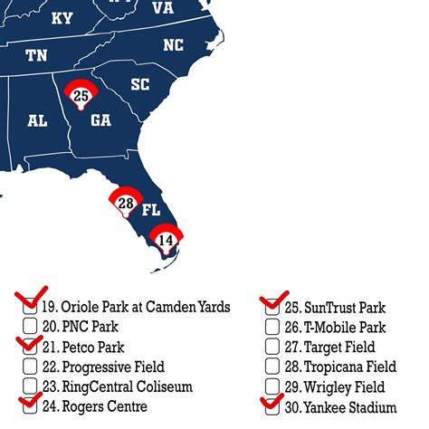 PRINTABLE MLB Ballparks Map Baseball Stadiums Map Major League Etsy