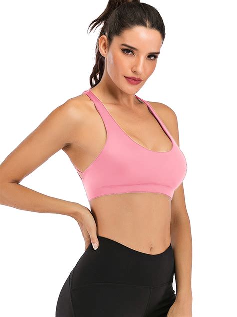 Women S Strappy Sports Bra Sexy Crisscross Back Medium Support Yoga Bra With Removable Padded