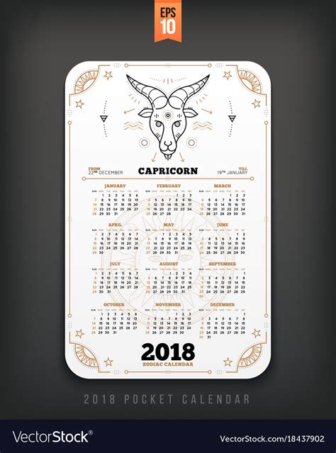 Capricorn 2018 Year Zodiac Calendar Pocket Size Vector Image