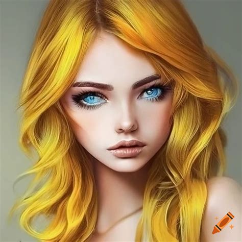Woman With Blue Eyes And Wavy Yellow Hair