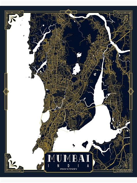 Mumbai City Map Of India Gold Art Deco Poster For Sale By DeMAP