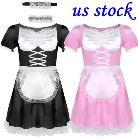 men sissy french maid uniform shiny satin fancy dress cosplay costume outfit set 18 55 picclick