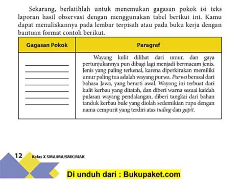 Bahasa Indonesia Kelas 10 Halaman 12, 13, 14 Kegiatan 2 Gagasan Pokok