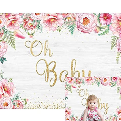 Allenjoy 7x5ft Floral Oh Baby Backdrop Pink Flowers Glitter Dots Rustic