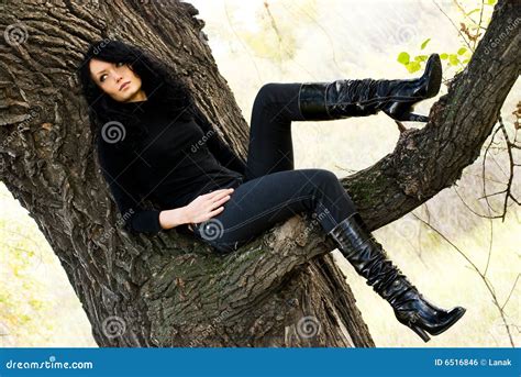 Melancholic Girl Sitting On The Tree Stock Photo Image Of Heels