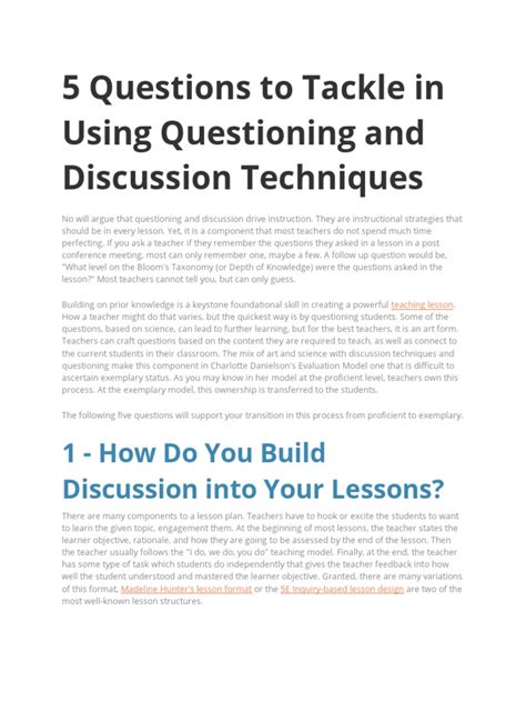 5 Questions To Tackle In Using Questioning And Discussion Techniques