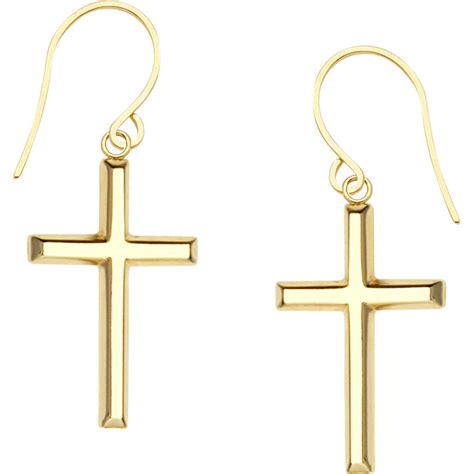 14k Yellow Gold Dangle Cross Earrings Gold Earrings Jewelry