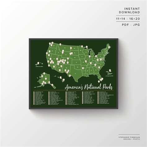 63 National Parks Map Printable Map Us National Parks Etsy