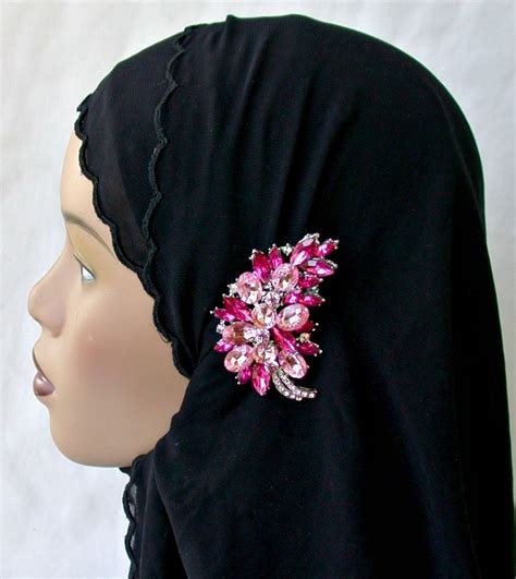 Wedding Brooch Cluster Pink Rhinestone Diamond Hijab Ramadan Bridal