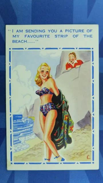 Saucy Caport Comic Postcard 1950s Big Boobs Bikini Favourite Strip Of