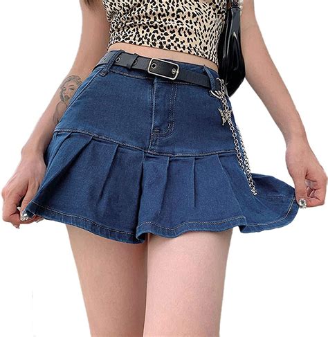 bhmawsrt women fashion denim mini pleated skirt button skirt ladies stylish high waist jeans