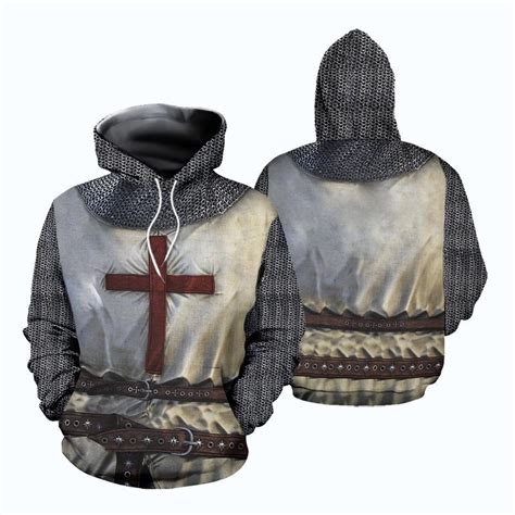 Adult Men Medieval Knights Templar Armor Hoodie Crusader Cross 3d Print